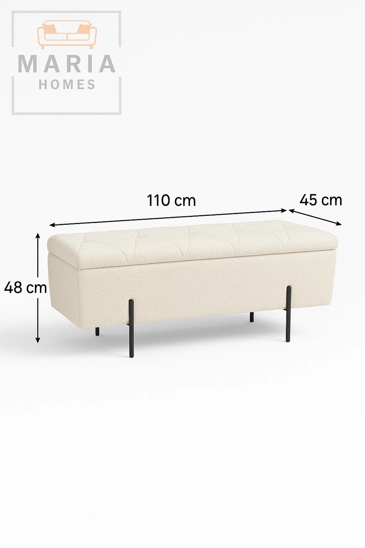 Tufted Rectangular Ottoman with Black Metal Legs