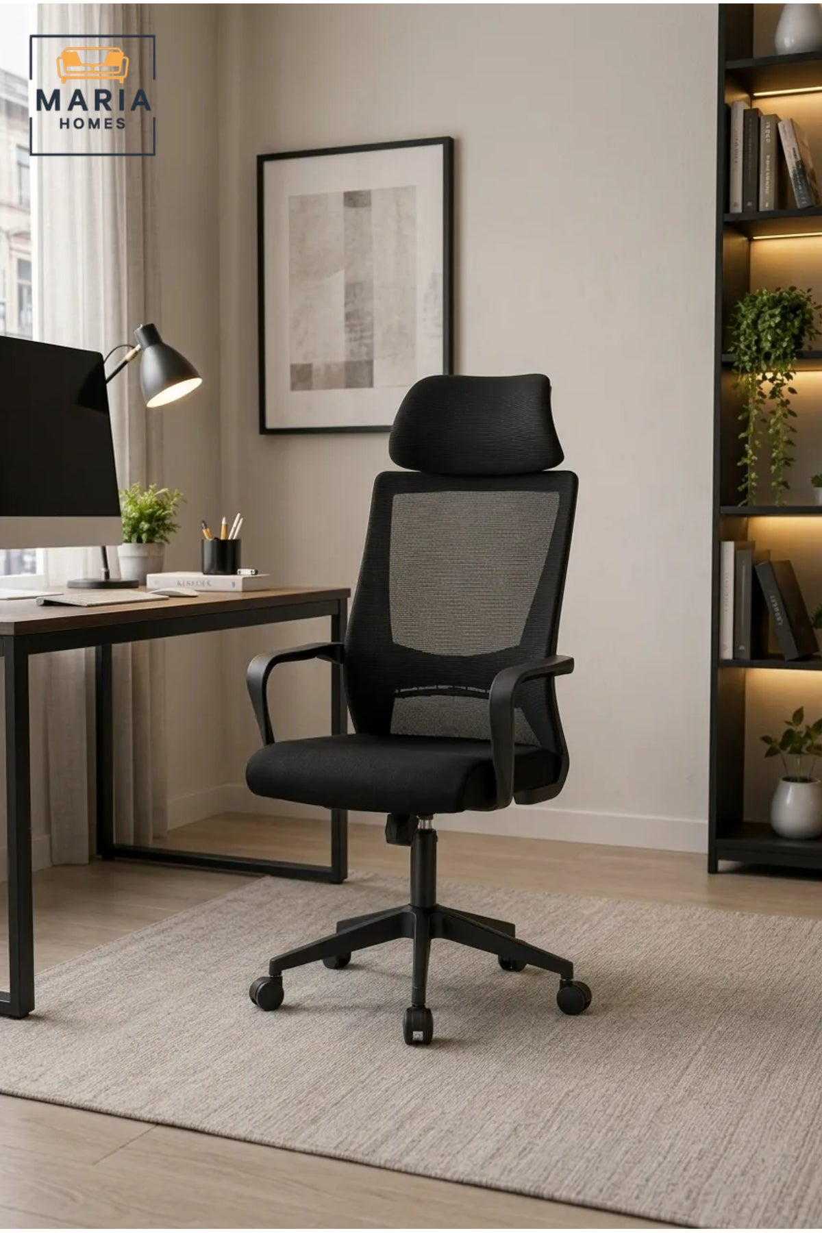 Executive High-Back Mesh Office Chair with Adjustable Headrest, Ergonomic Support and Swivel Base