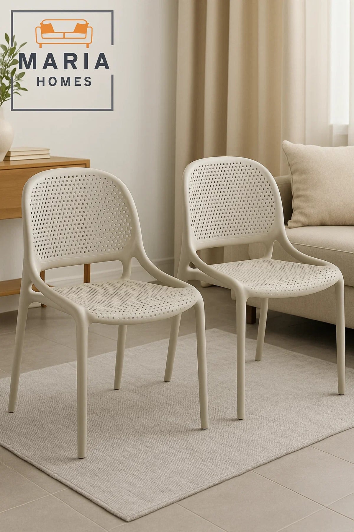 Beige Ventilated Plastic Armchair Ð Modern Perforated Chair for Indoor, Outdoor, or CafŽ Seating