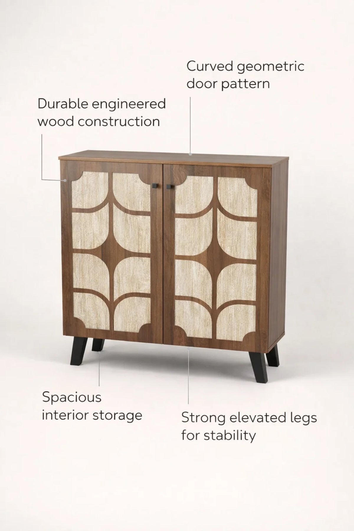 Dark Brown and Beige Shoe Cabinet with Decorative Pattern 80 x 32 x 93 cm