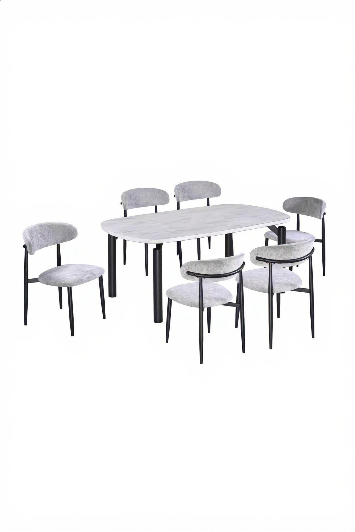Grey Marble-Look Dining Table Set with 6 Chairs √ê 180_100cm