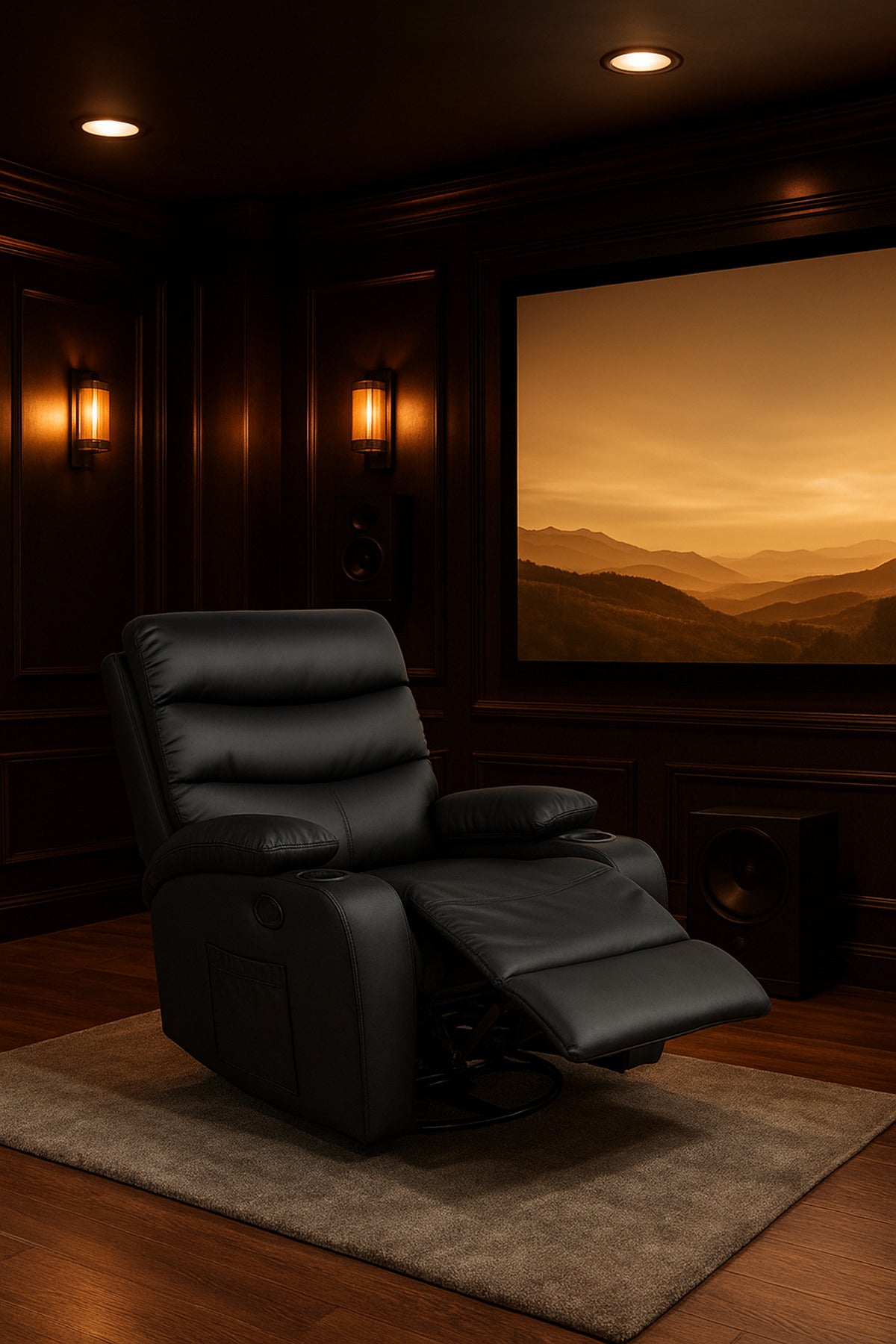 Black PU Leather Recliner Chair Comfortable Swivel and Reclining Armchair for Living Room & Home