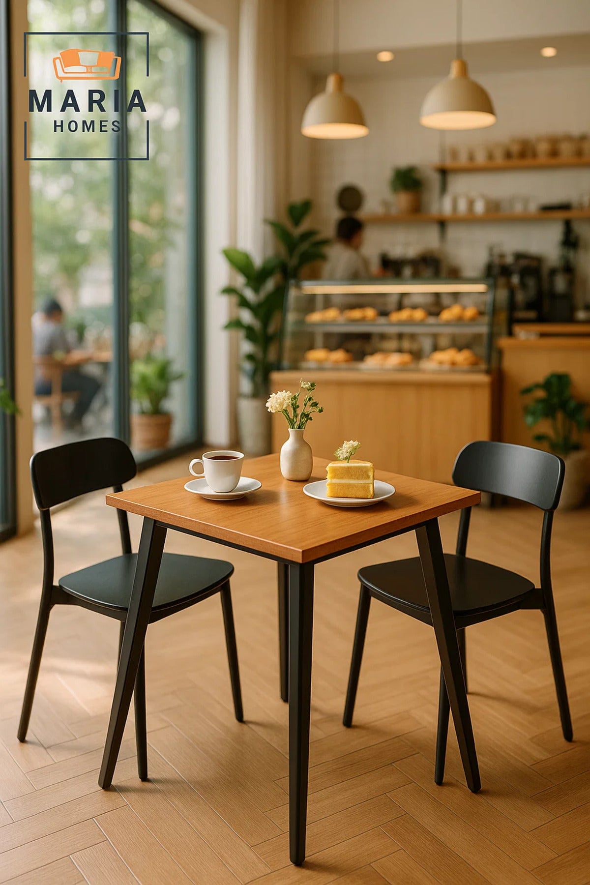 Modern Wooden Square Dining Table | Black Metal Legs | 75cm Indoor Outdoor Furniture
