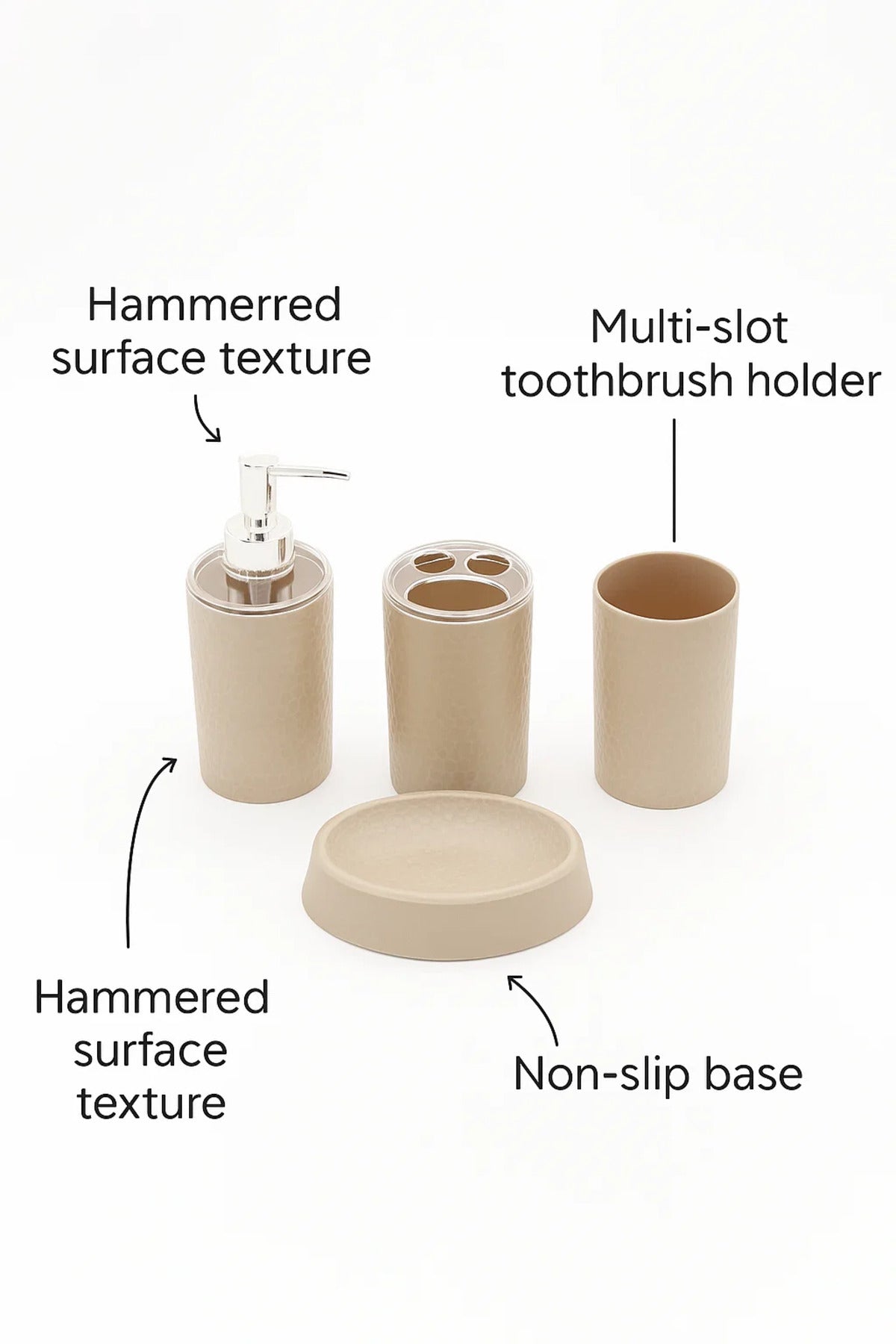 Textured Beige Resin Bathroom Accessory Set Ð 4 Pieces set