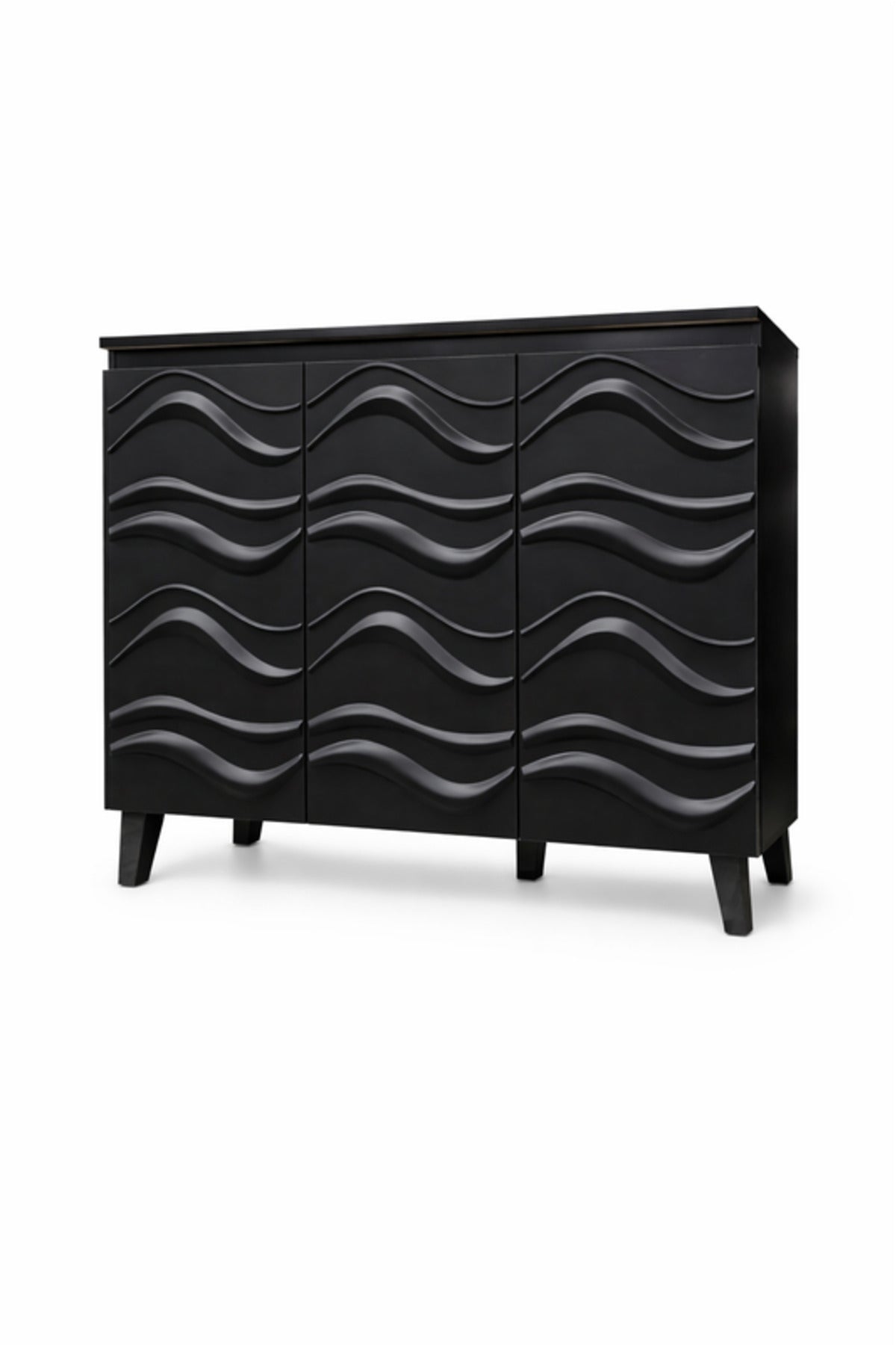 Black Shoe Storage Cabinet with Wave Design Doors 115_34_95 cm Modern Organizer black