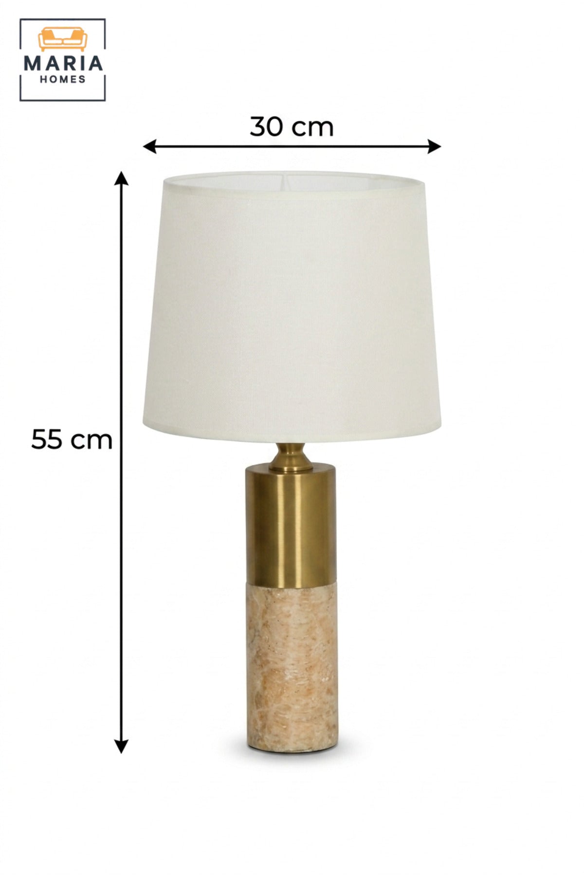 Luxury Marble Table Lamp with White Fabric Shade and Gold Tone Cylindrical Base for Bedroom, Living Room, Office, Hotel and Bedside Décor