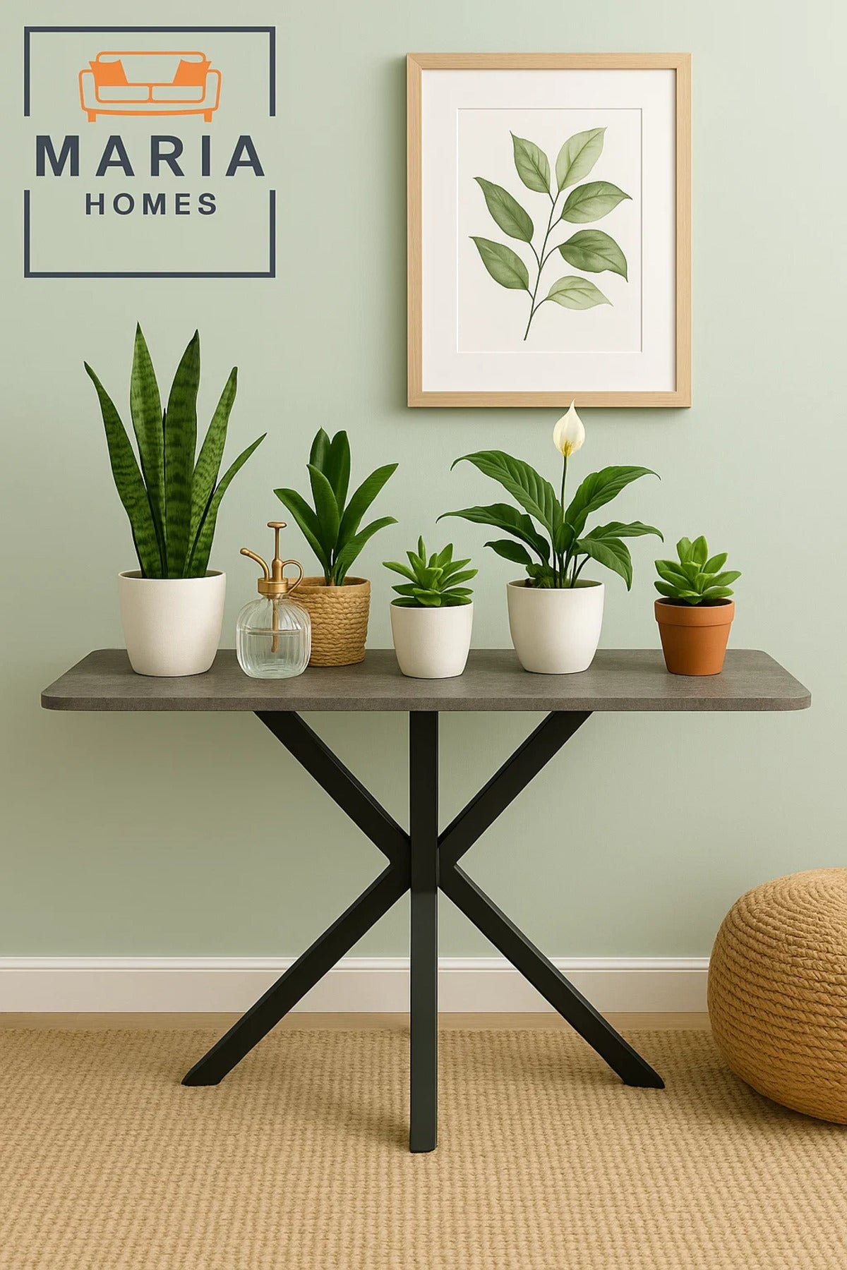 Grey Console Table 120x40x77cm with Black Cross Legs Ð Modern Hallway & Entryway Accent Table