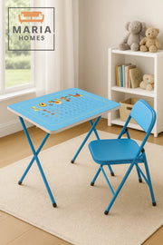 Blue Kids Study Table and Chair Set Ð Foldable Learning Desk with Educational Alphabet Print