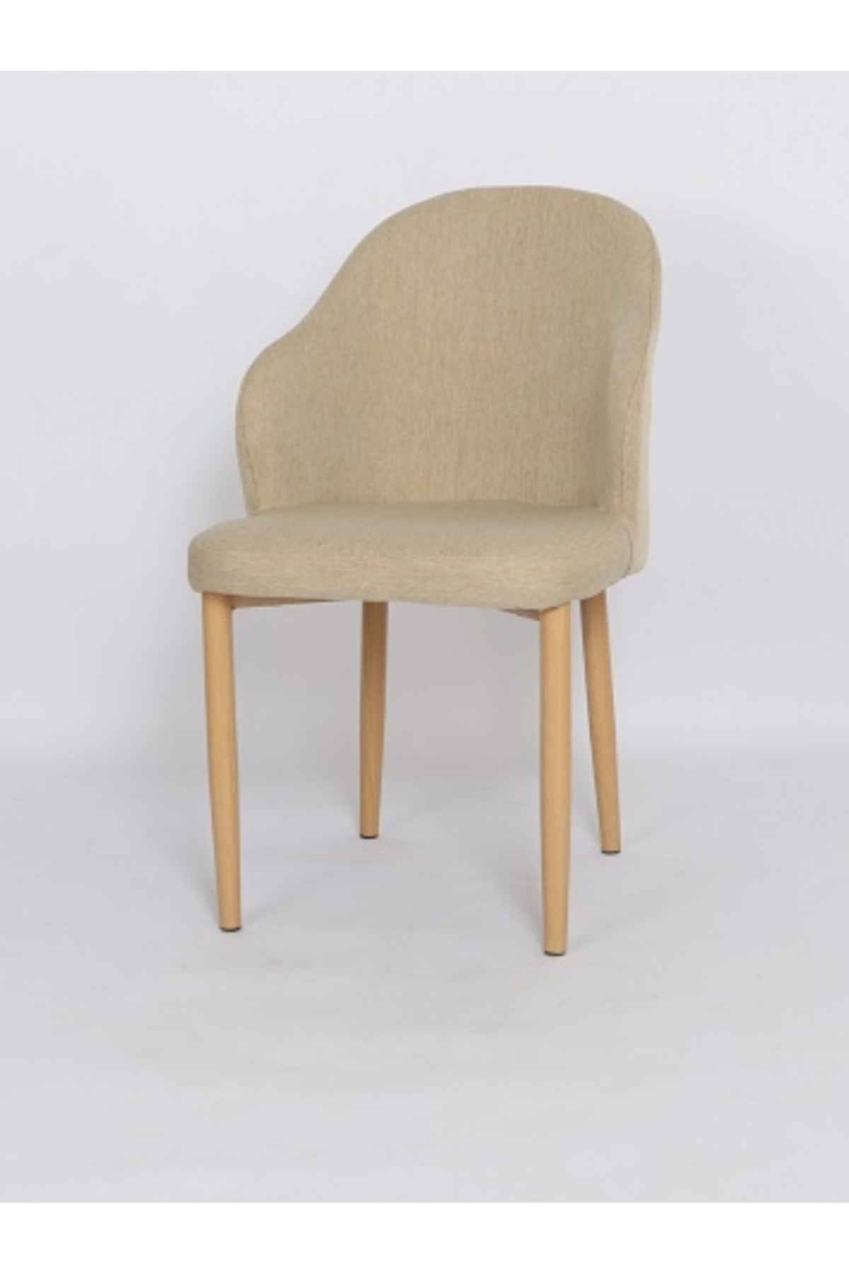Beige Fabric Dining Chair Ð Modern Curved Back Upholstered Chair with Wooden Legs for Dining Room