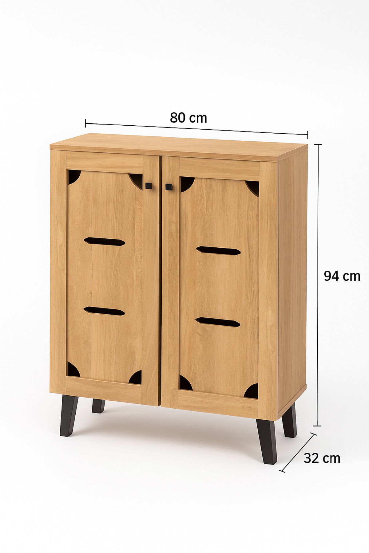 Light Brown Wooden Shoe Cabinet 80_32_94 cm √ê Modern 2-Door Storage Unit with Black Legs