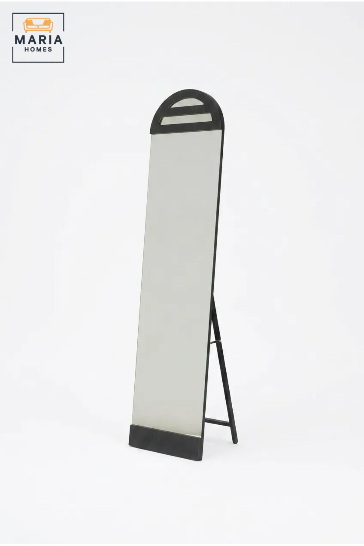 Modern Black Full Length Floor Mirror with Arched Wooden Frame and Freestanding Support for Bedroom, Dressing Room, Entryway, Salon and Boutique