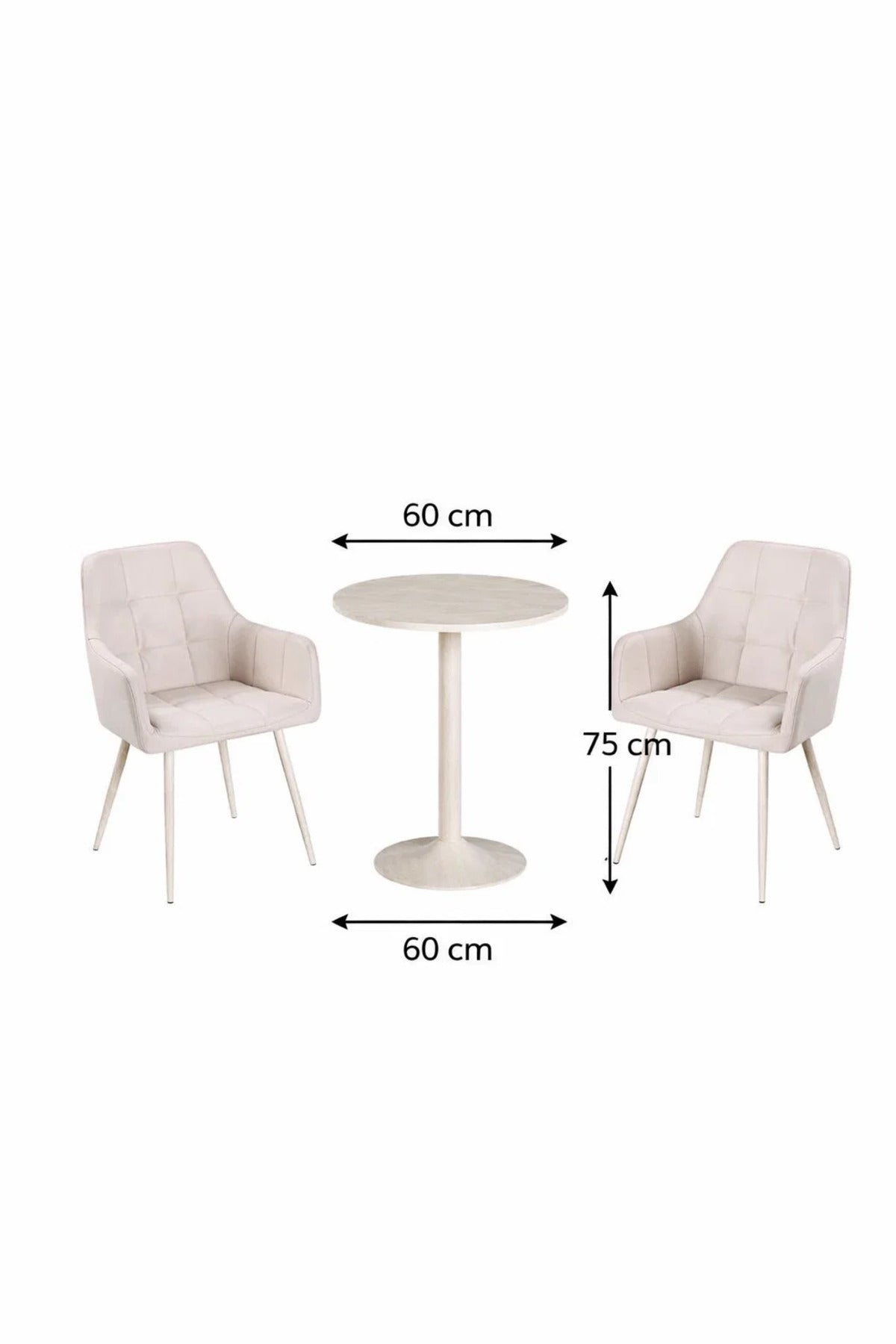 Stylish Beige Conversation Set 2 Soft Armchairs and Round Table for Balcony Cafe Office Nook
