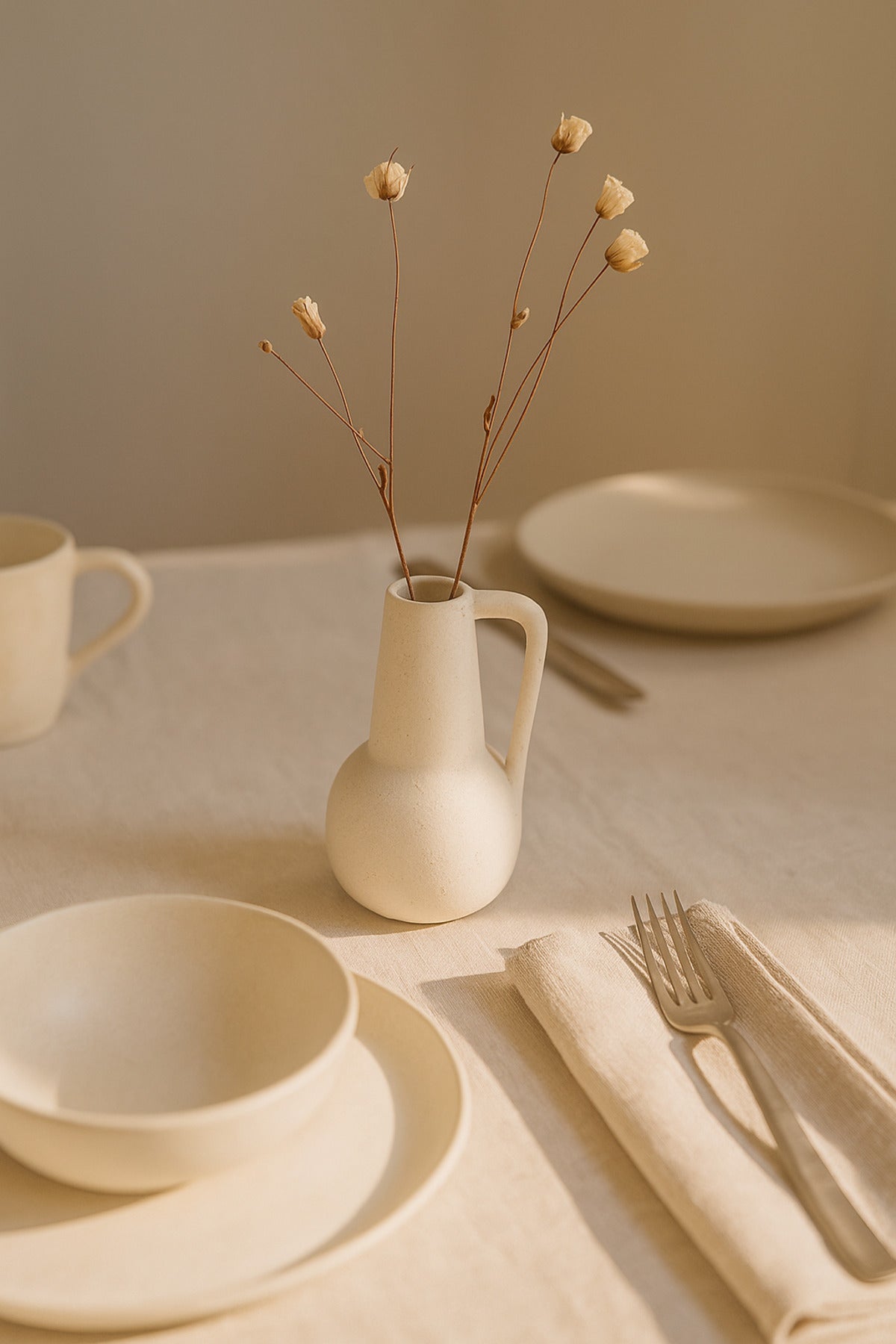 White Ceramic Jug Vase Ð Minimalist Handle Design Decorative Piece