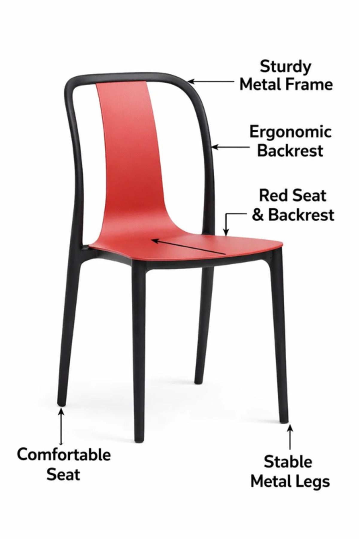 Bold Red Plastic Chair with Black Frame, 88x41x47 CM