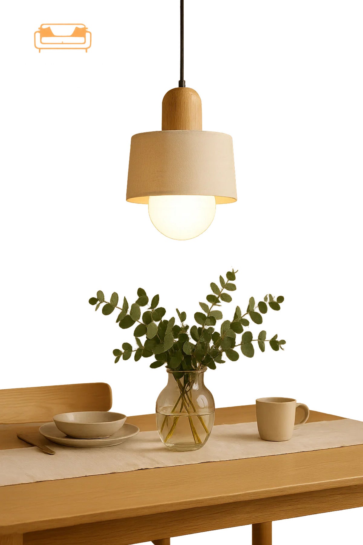 Modern Cylindrical Pendant Light with Wood Accent