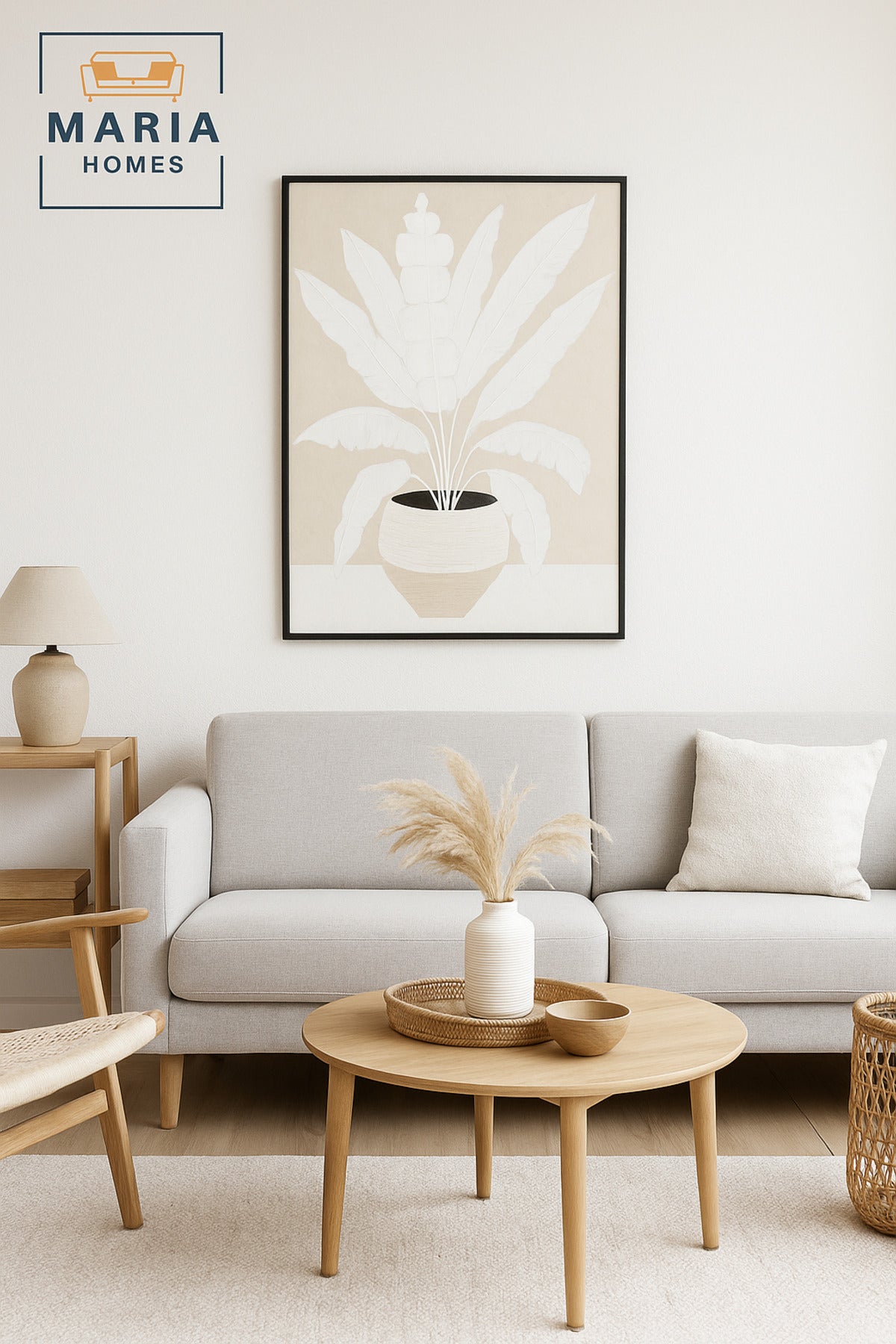 Large White & Beige Botanical Wall Art Ð Minimalist Framed Canvas 120_80 cm