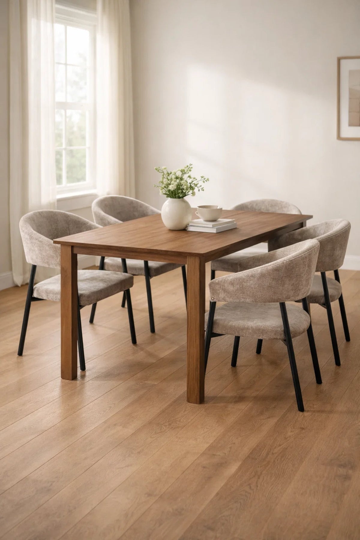 Dark Beige Fabric Arm Dining Chair 84x47x46cm Modern dark beige fabric Kitchen