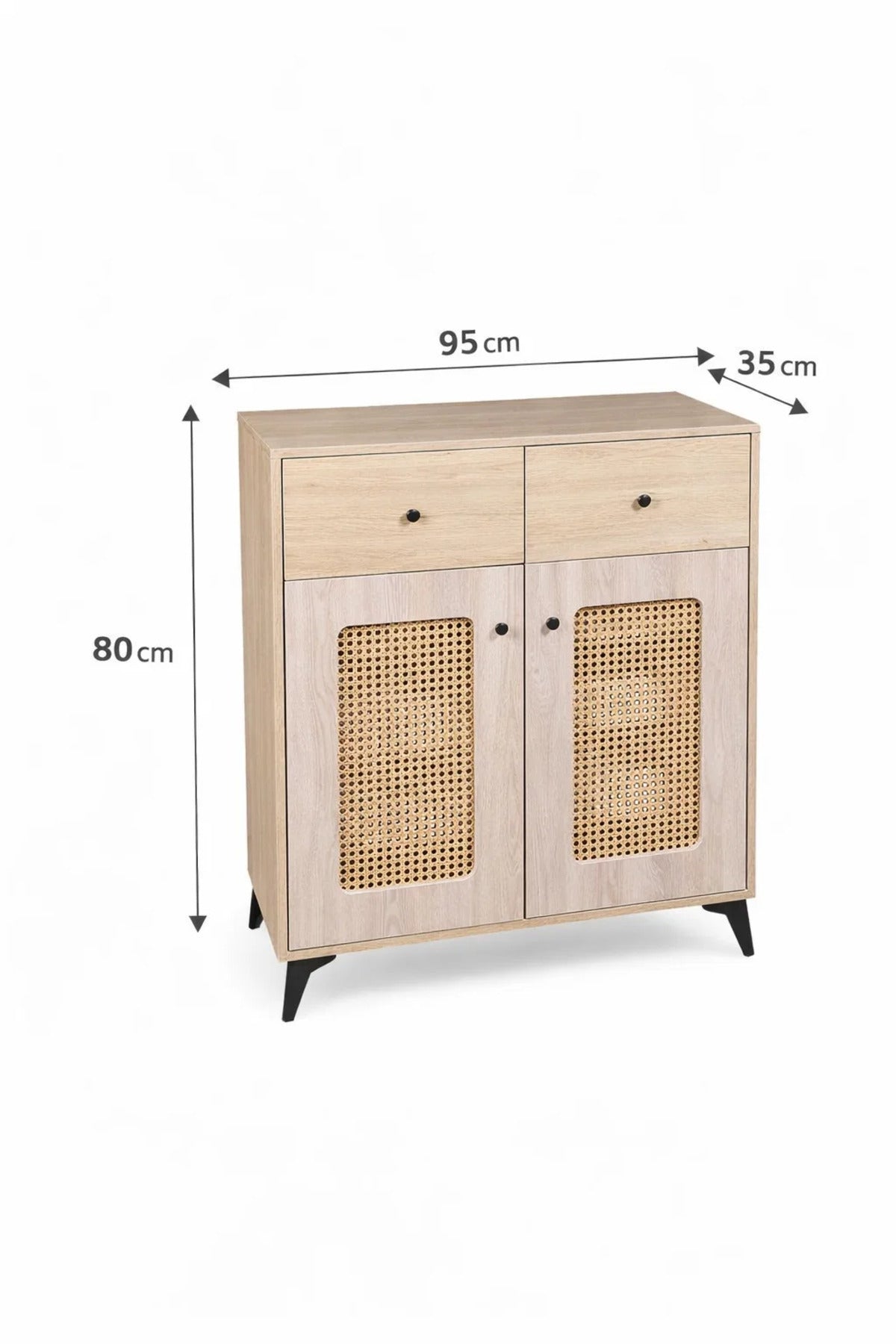 Modern Rattan Shoe Cabinet with Drawers - Wooden Storage Cupboard for Hallway and Living Room
