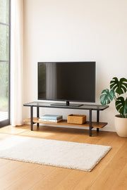 Modern Brown Glass Top TV Stand with Storage Shelf Ð 160_40_50 cm