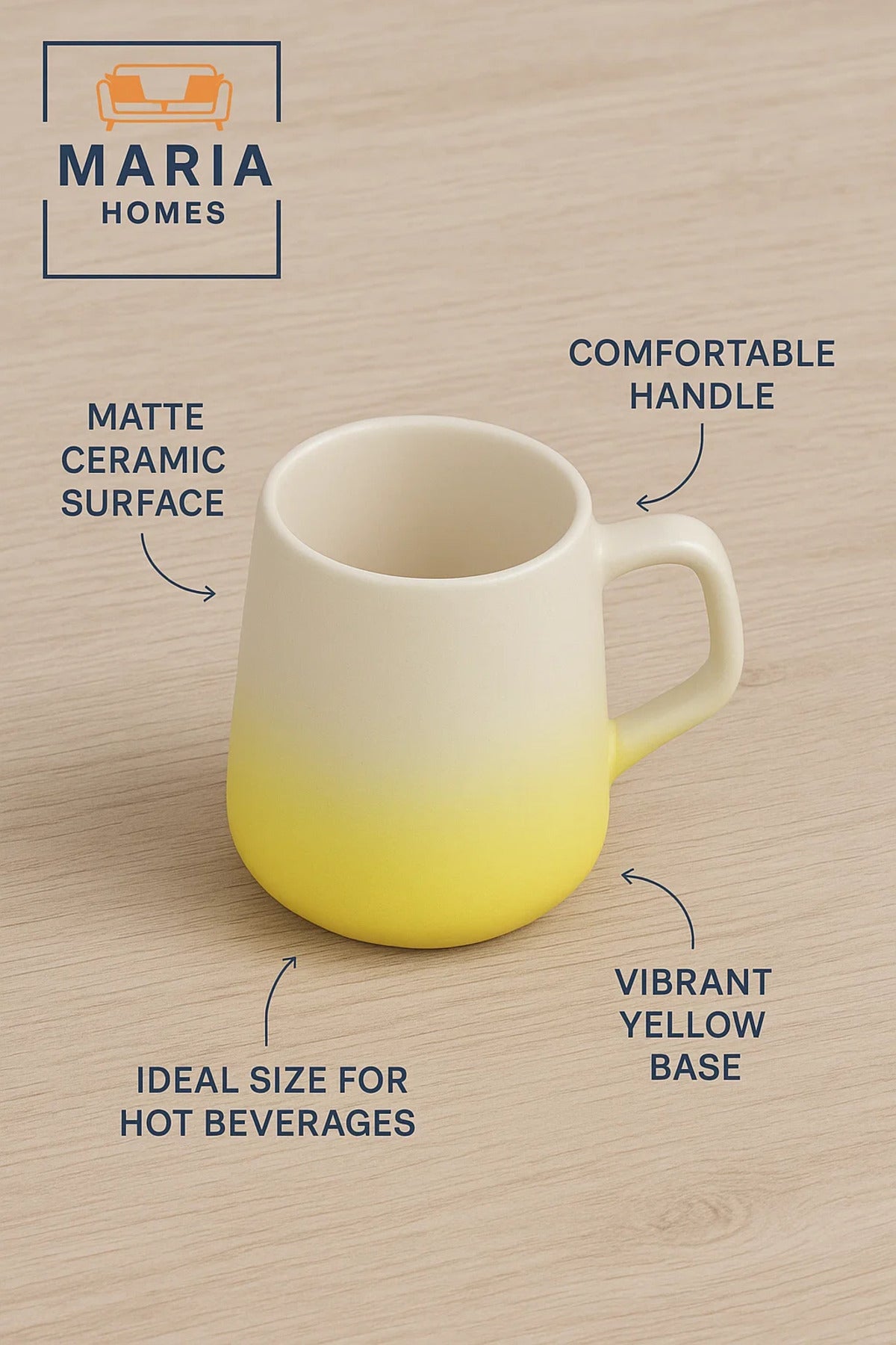 Ceramic Mug with Matte White and Yellow Gradient Ð Modern Curved Design