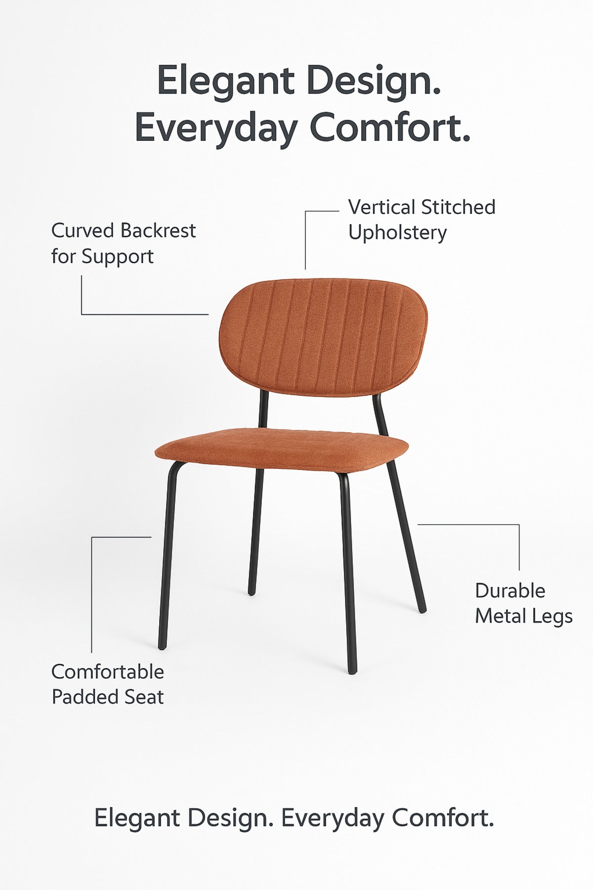 Brown Fabric Dining Chair Ð Modern Minimalist Chair with Black Metal Legs for Dining Room & Office