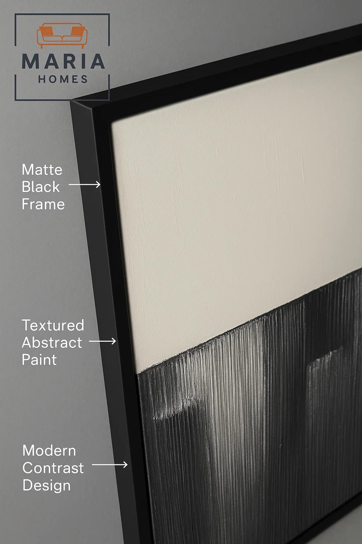 Framed Abstract Wall Art Ð Black and White Textured Block Composition and Size 100*140 cm