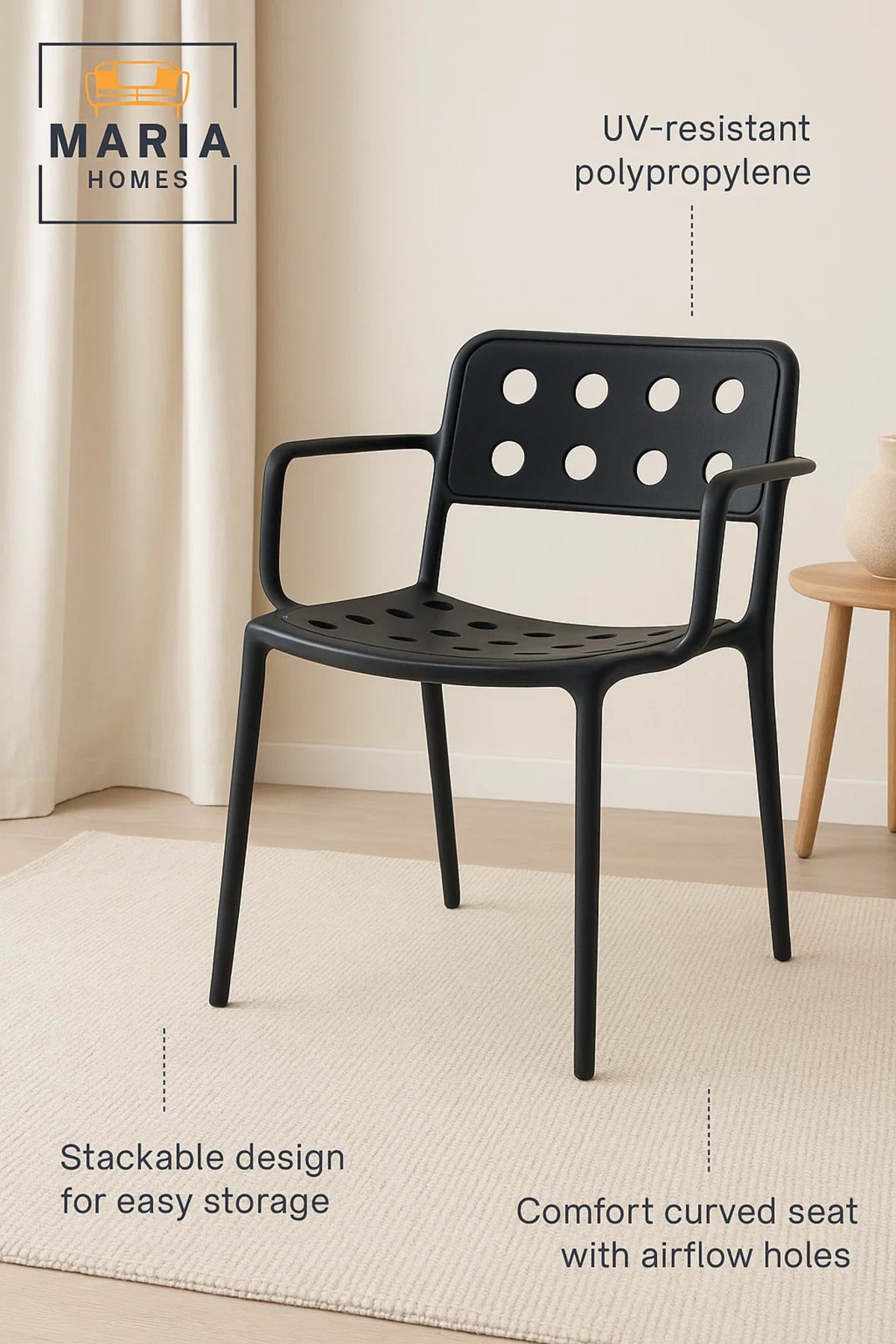 Contemporary Black Plastic Armchair Ð Perforated Back and Seat Design