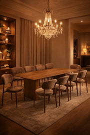 Modern 10 Seater Dining Table Set Wooden Top Upholstered Brown Chairs Large Family Room 220cm