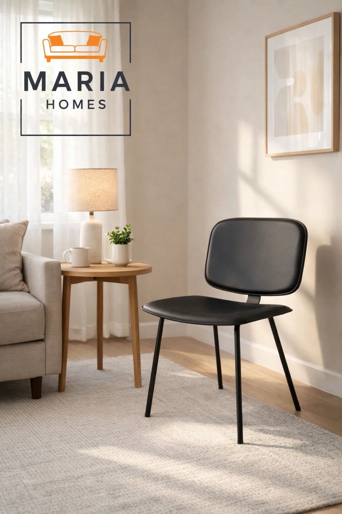 Black Dining Chair, Modern Comfortable Chair, Sturdy Metal Frame Chair