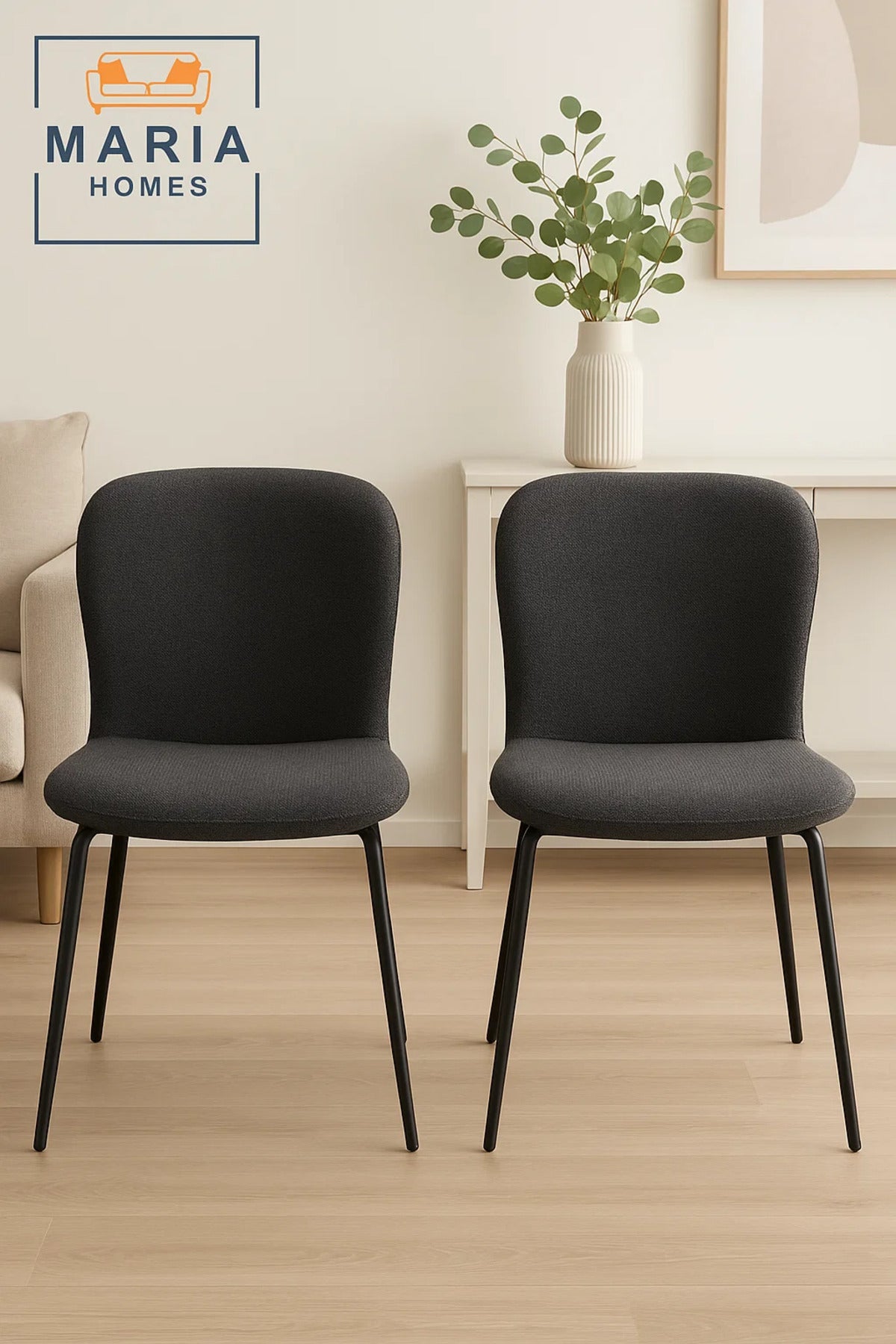 Modern Black Fabric Dining Chair Ð Upholstered Seat with Black Metal Legs for Home, Office, CafŽ