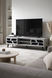 Modern Grey TV Table Media Console 180cm with Storage Shelves for Living Room Entertainment Center