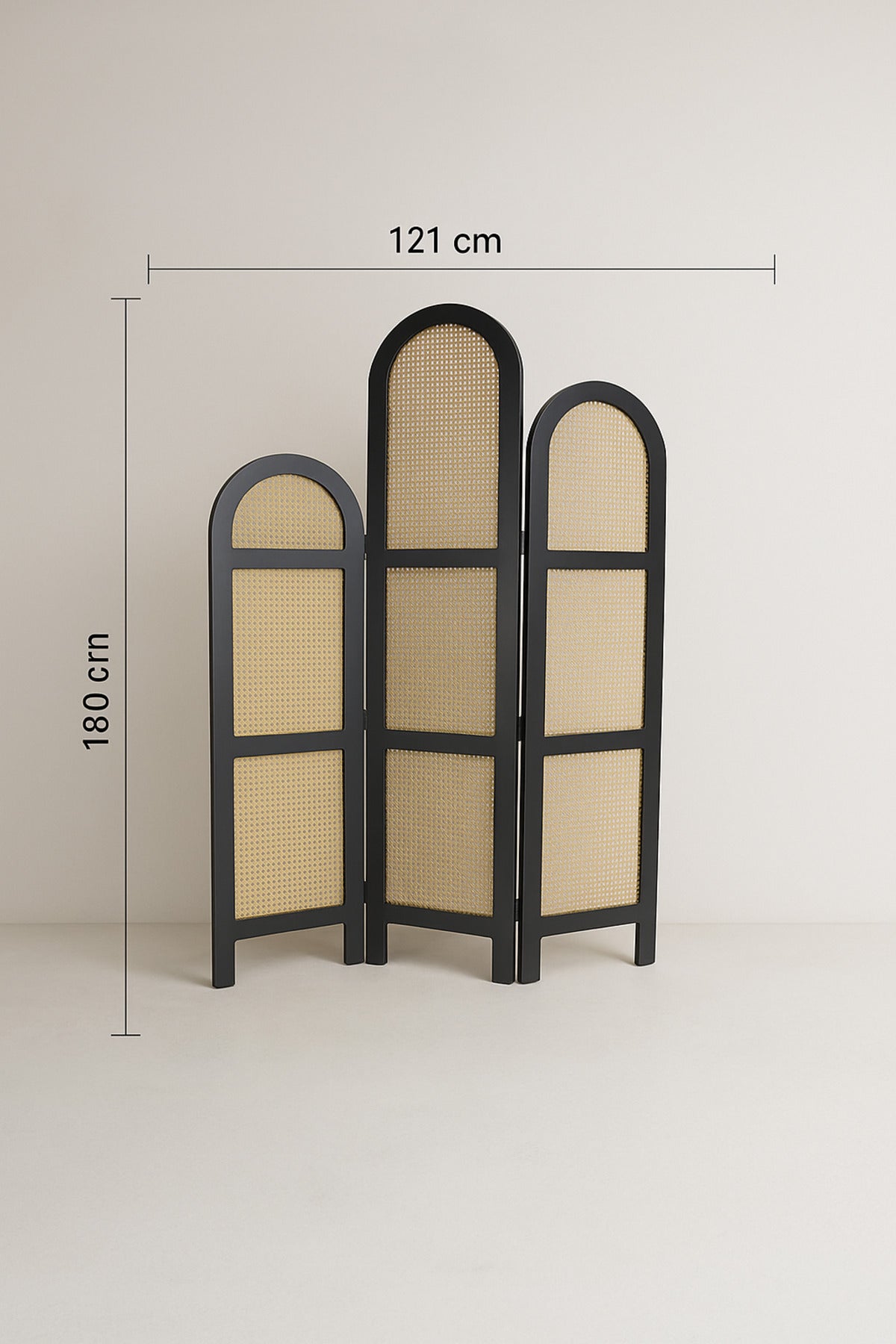 3-Panel Rattan Room Divider with Black Frame Ð 121_180 cm Modern Arched Privacy Screen