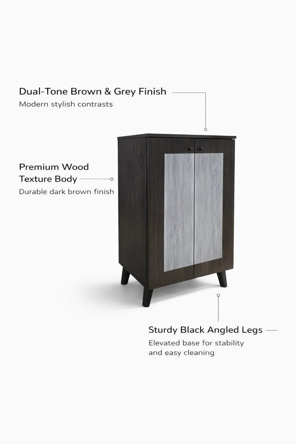 Modern 2-Door Wooden Shoe Cabinet Storage Organizer for Hallway Entryway Brown and Grey Finish
