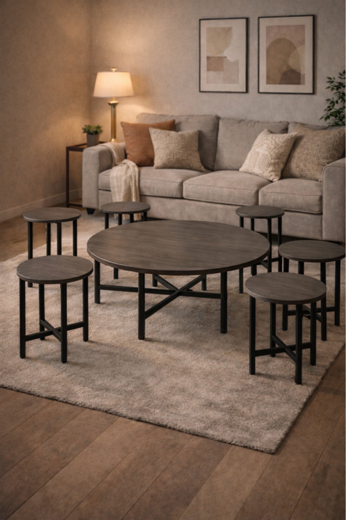 D.Grey 1+6 Coffee Table Set √ê Modern Design with 1 Large and 6 Side Tables