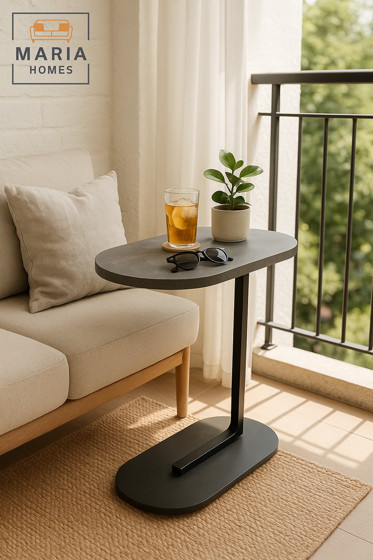 A versatile side table, adjustable 360 __degrees, suitable for sofas and small spaces.