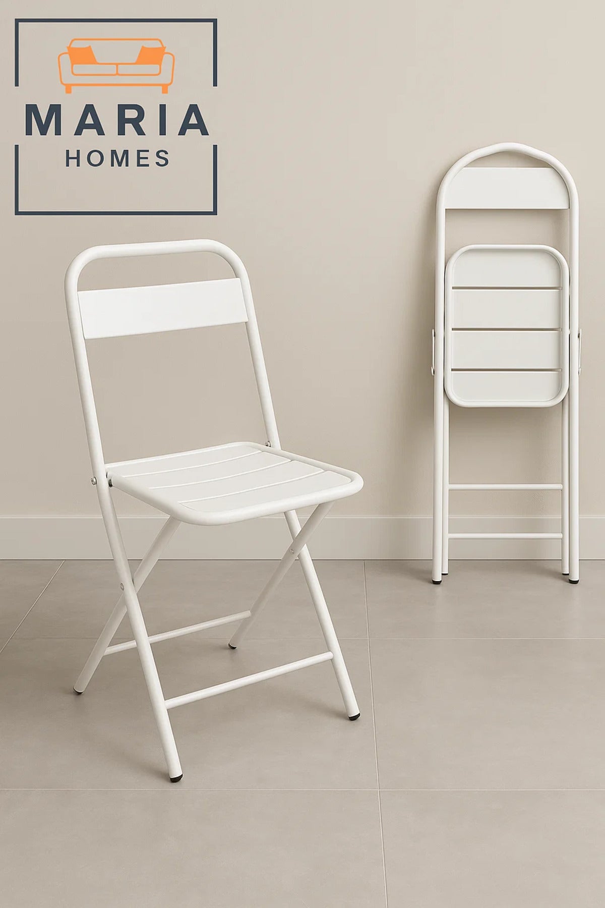 White Metal Folding Chair with Slatted Design Ð Lightweight and Compact for Indoor/Outdoor Use