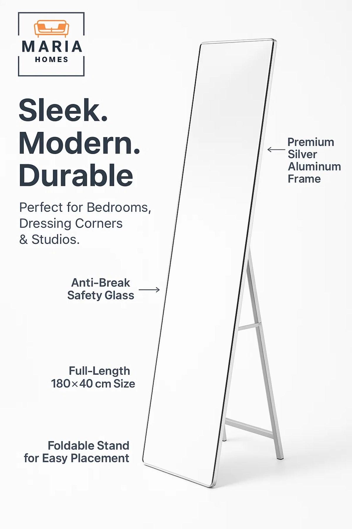 Full Length Silver Frame Standing Dressing Floor Mirror for Bedroom D≈Ωcor 160x40