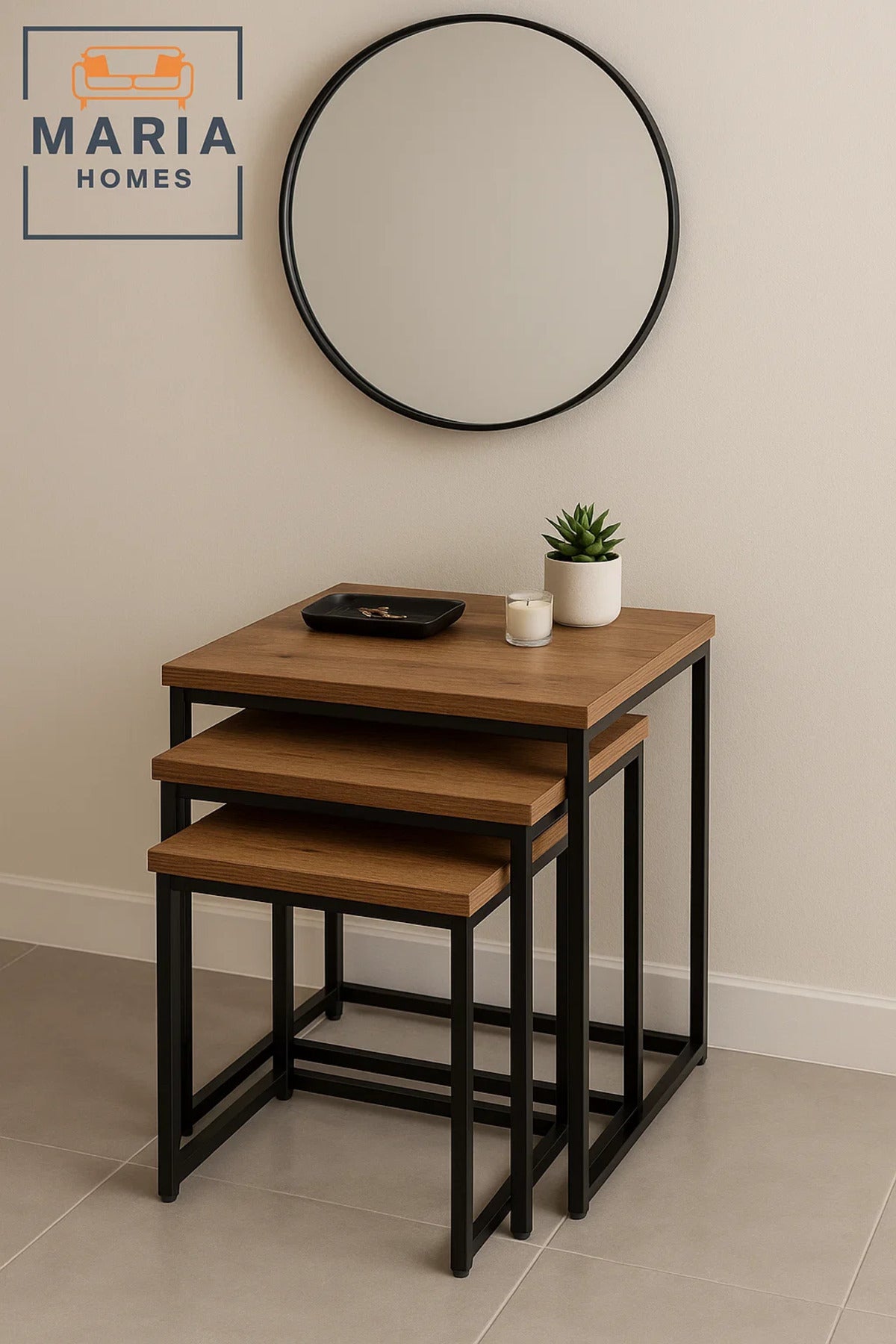 Square 3-Piece Nesting Table Set in Rustic Wood Finish