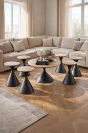 Modern 7-Piece Center Table Set 1 Large 6 Small Round Coffee Tables Light Brown Top Dark Base