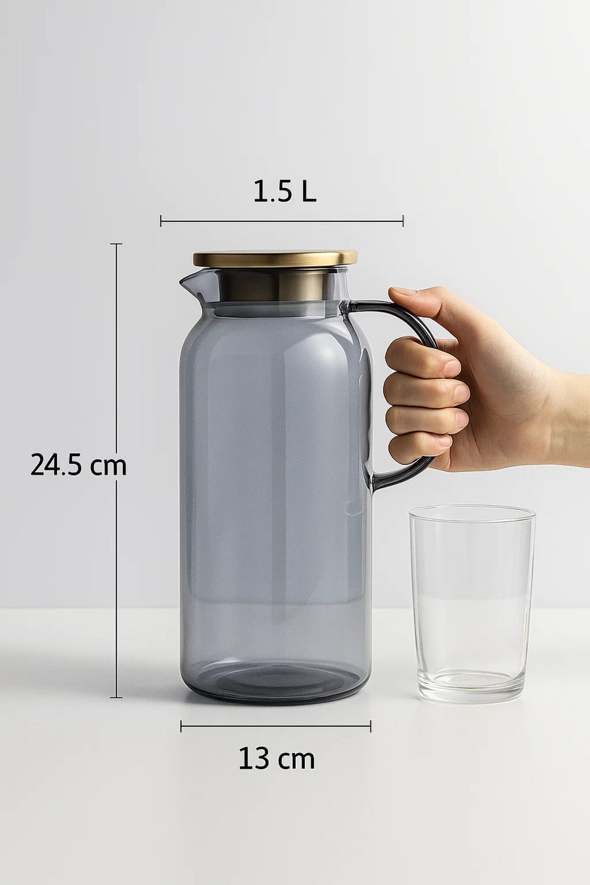 Smoky Gray Borosilicate Glass Water Pitcher with Gold-Tone Lid Ð 1.2 Liter