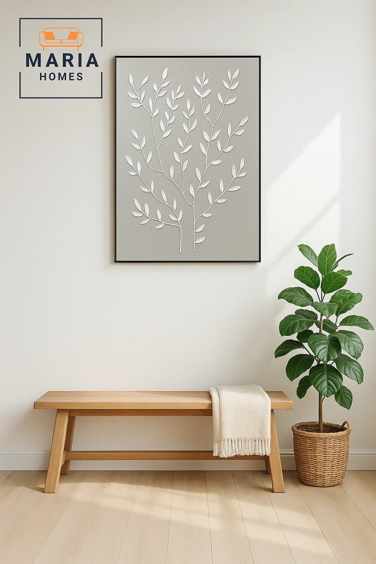 Modern 3D Wall Art √ê Grey Floral Decorative Panel with Raised Branch Design 120_80 cm
