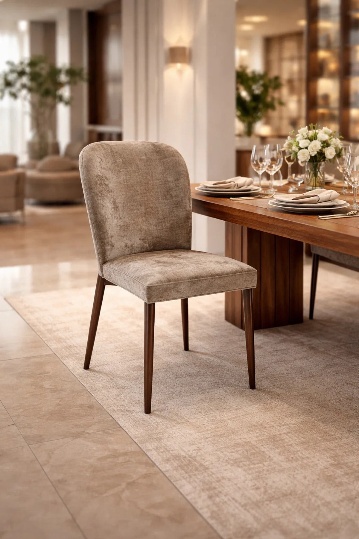 Brown Upholstered Dining Chair with Soft Fabric Seat Modern Dining Chair