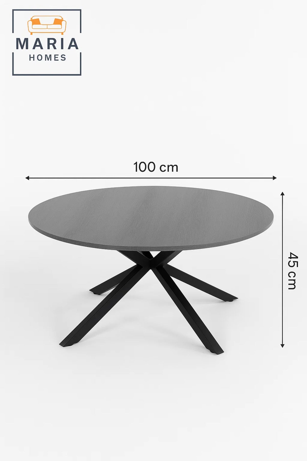 Minimalist round stone-look table with black cross base