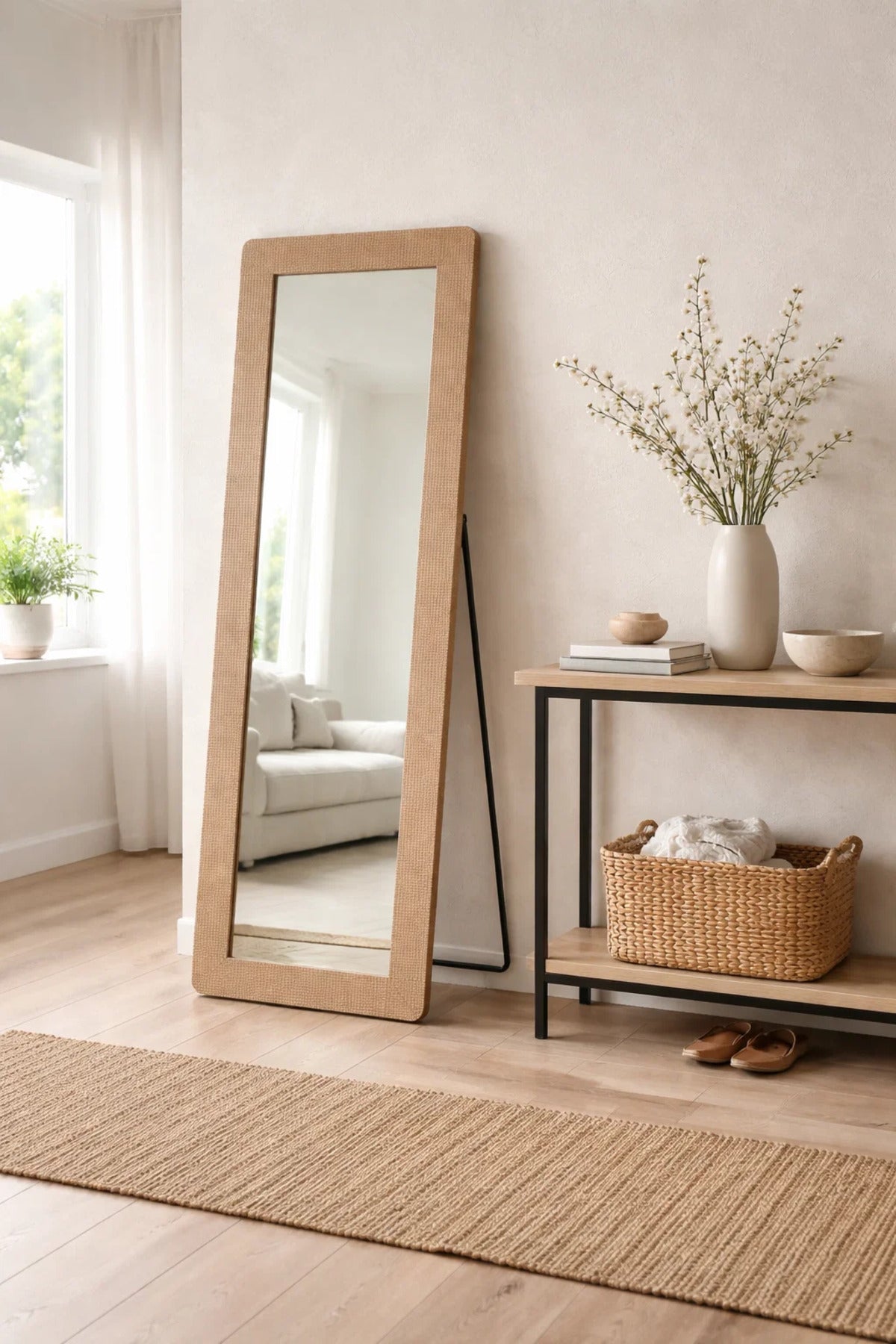 Full Length Standing Mirror Light Brown Frame 160x60cm for Bedroom
