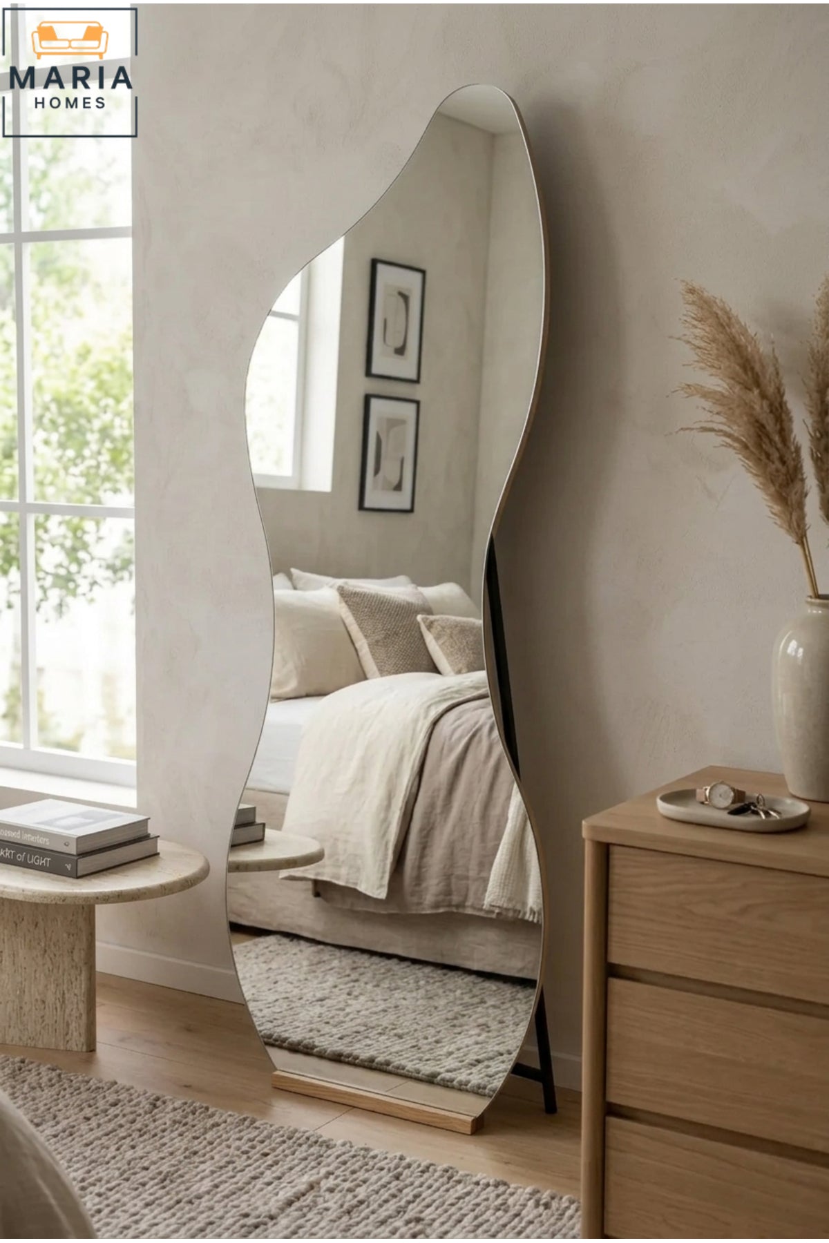 Irregular Full Length Floor Mirror with Stand √ê Modern Wavy Dressing Mirror for Bedroom, Living Room & Entryway