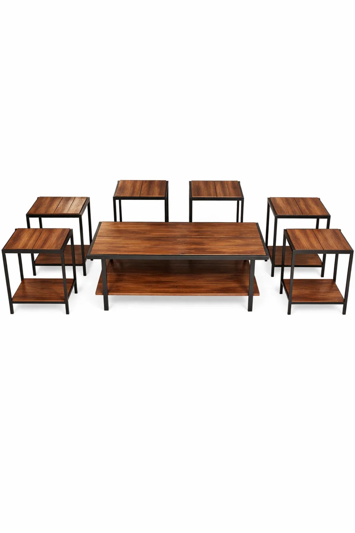 Modern Brown Coffee Table Set with 6 Side Tables and Shelf modern brown coffee Center