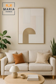 Geometric Textured Wall Art Ð Modern White & Beige Minimalist Decor for Living Room 100*150CM