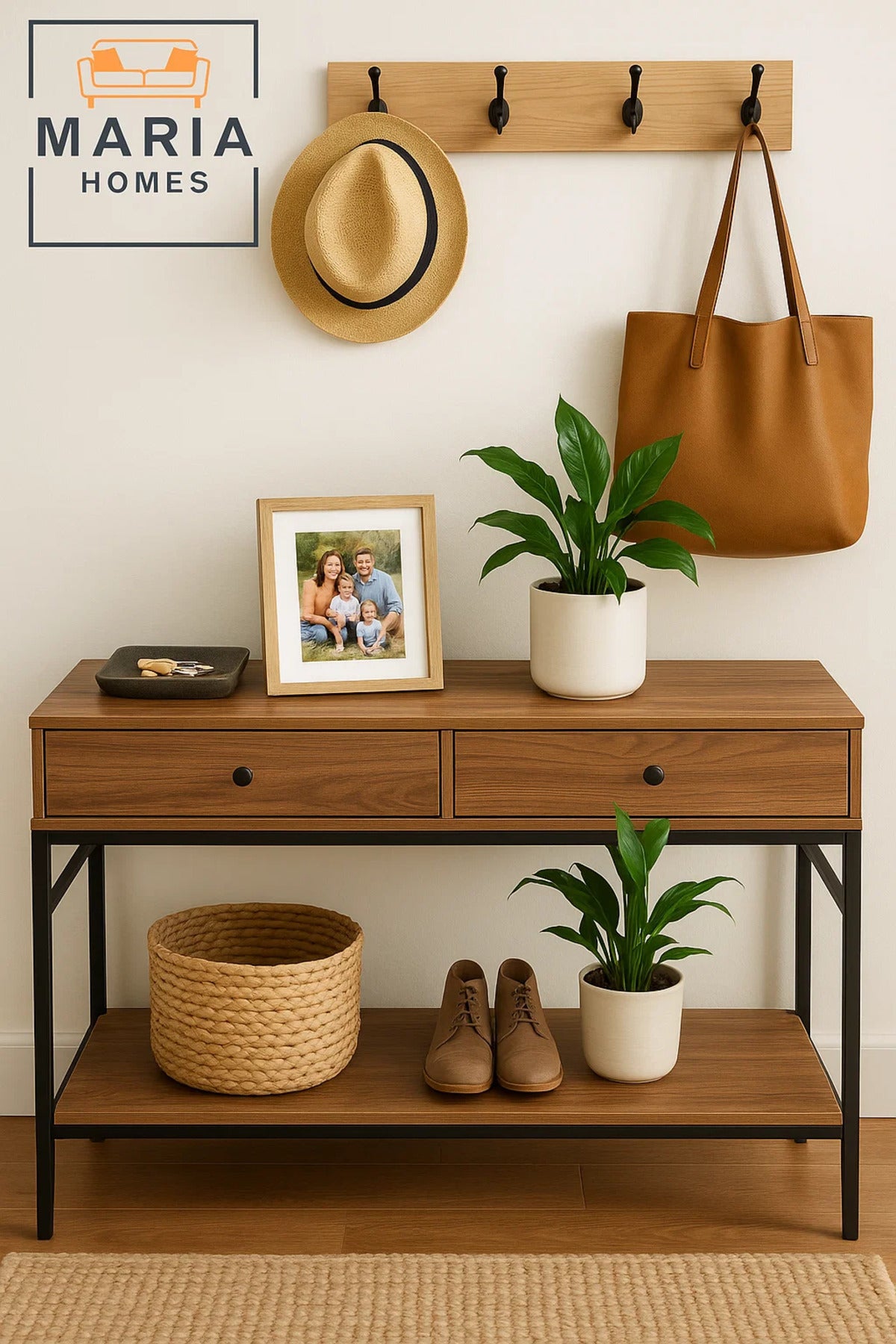 Modern Industrial Console Table with Storage Drawers Ð 120x35x40cm for Entryway or Living Room