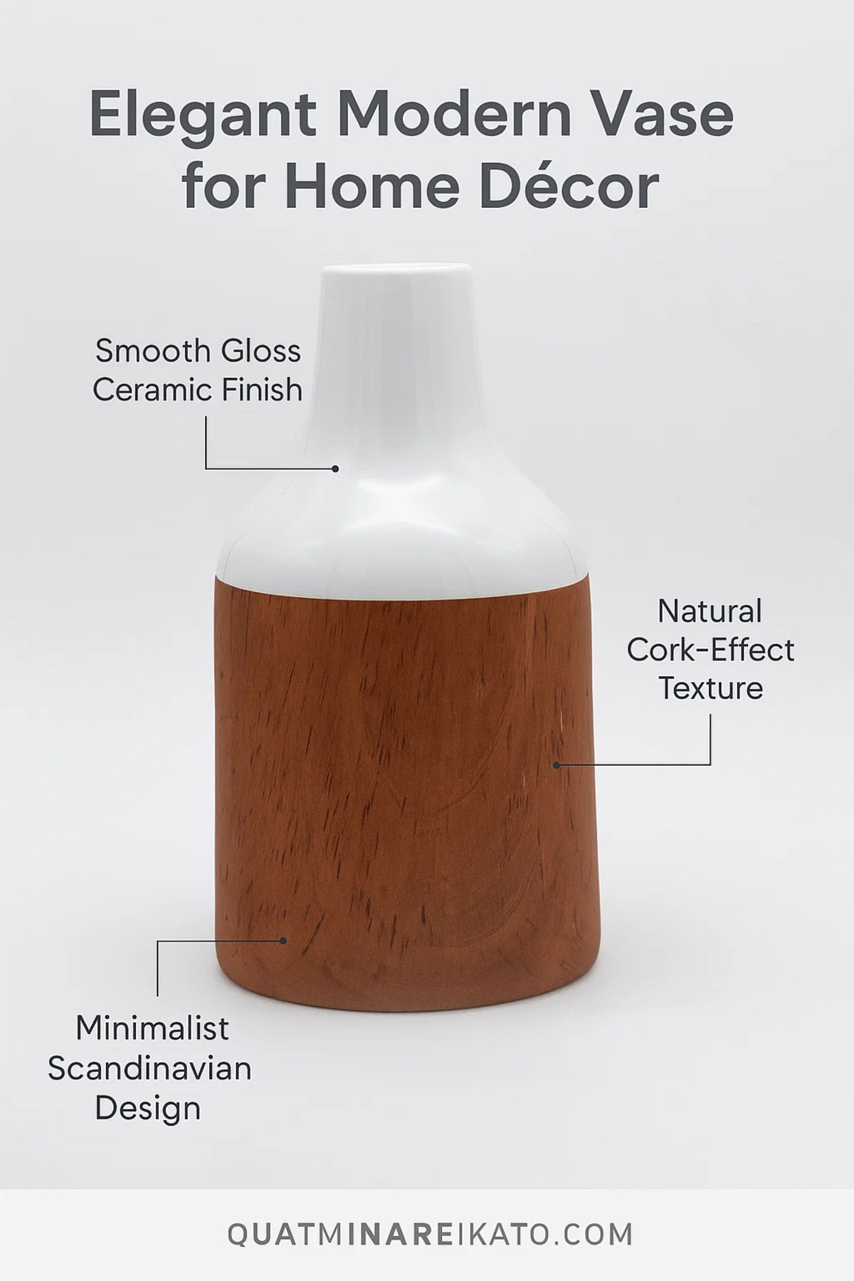 White and Cork Finish Ceramic Vase Ð Mid-Sized Glossy Decorative Flower Pot