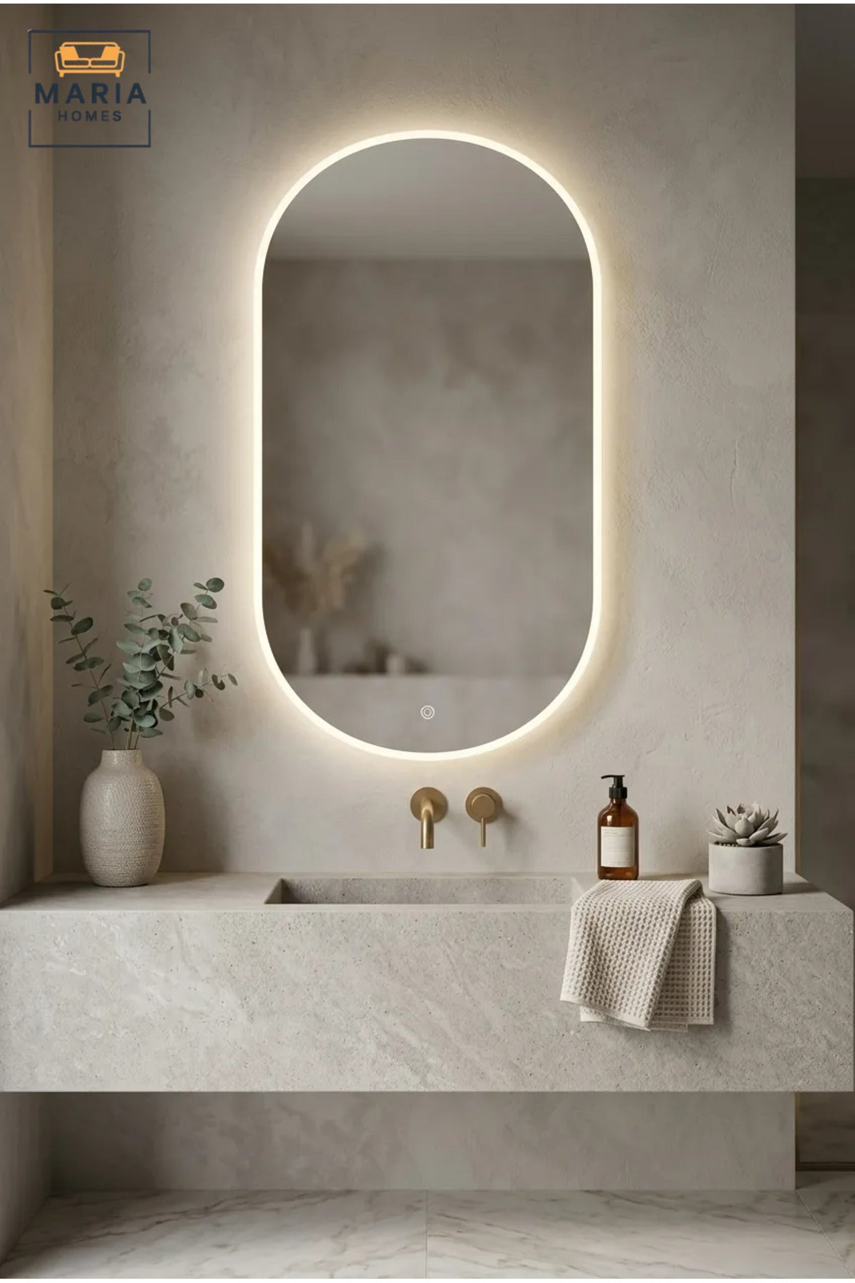 Modern Oval LED Wall Mirror with Touch Sensor, Backlit Frameless Decorative Mirror for Bathroom, Bedroom, Vanity, Dressing Room and Hallway